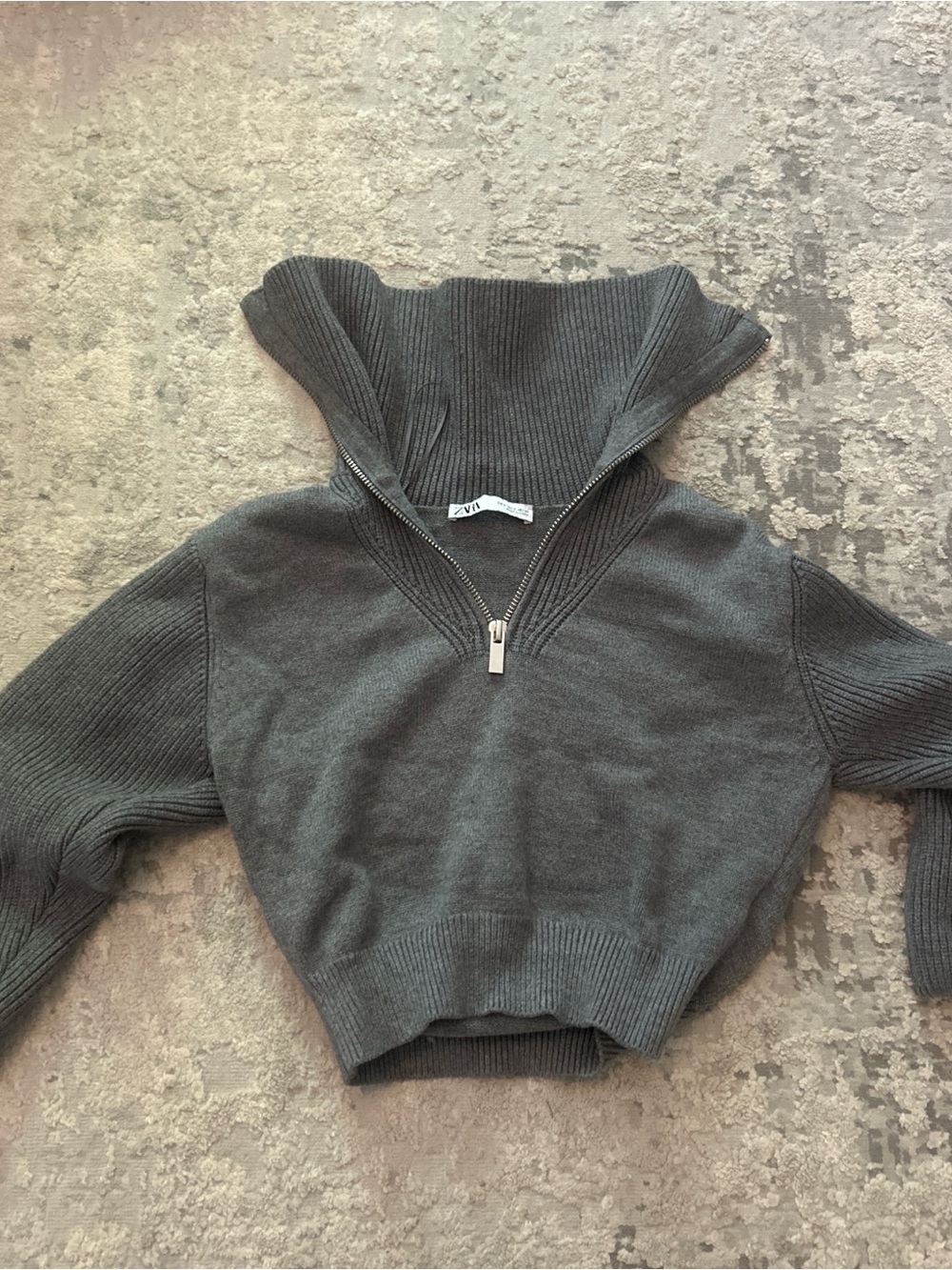 Zara Dark Gray Half-Zip Cowl Neck Sweater